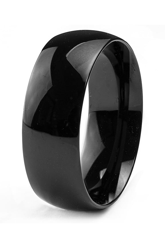 Jewelry Men's Polished Domed Black Plated Steel Band Ring (8mm)