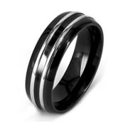 Coastal Jewelry Black Plated Stainless Steel Striped Ring (8mm)