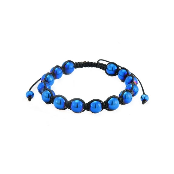 West Coast Jewelry Men's Blue Plated Hematite Stone Bead Adjustable Bracelet