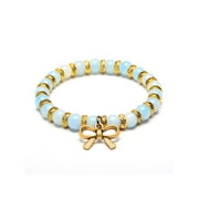 ELYA Jewelry Women's Bow Charm Light Blue Jade Stone Beaded Stretch Bracelet