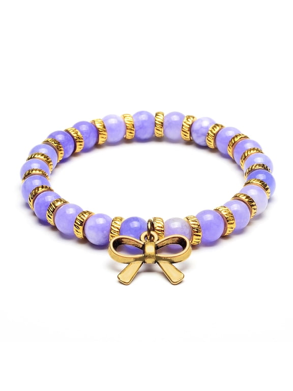 Jewelry Women's Bow Charm Light Purple Jade Stone Stretch Bracelet