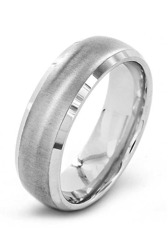Jewelry Men's Brushed Beveled Edge Dome Titanium Band Ring (7mm)