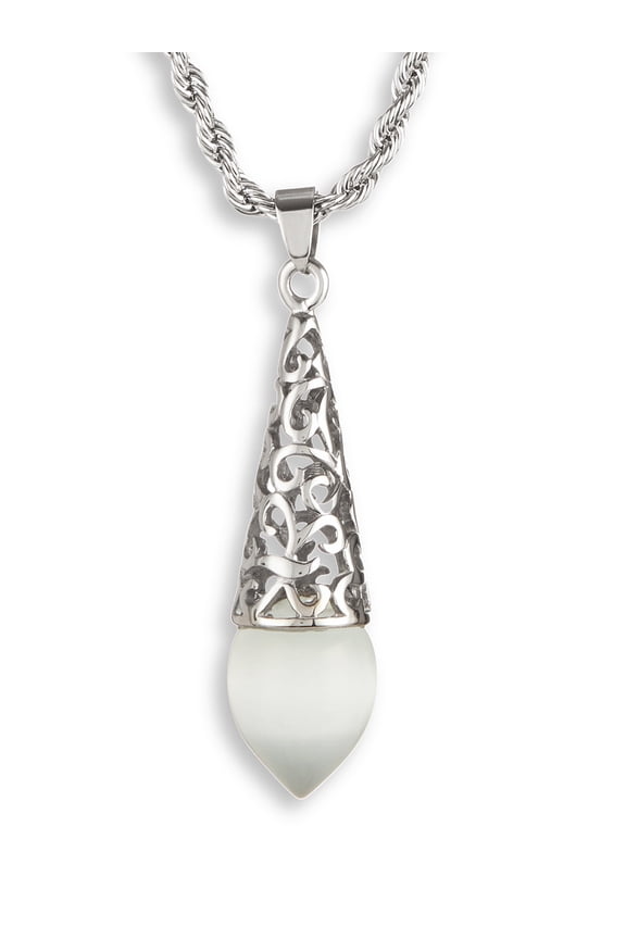 Jewelry Women's Cat's Eye Stone Teardrop Stainless Steel Necklace