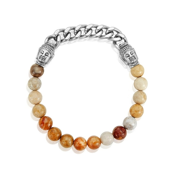 West Coast Jewelry Men's Crazy Lace Agate Stone Buddha Bead Stretch Bracelet