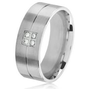 Coastal Jewelry Crystal Grooved Comfort Fit Stainless Steel Ring (8mm)