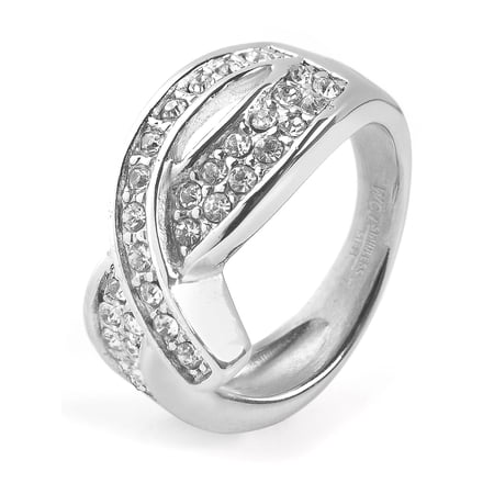 ELYA Jewelry Women's Cubic Zirconia Ribbon Stainless Steel Ring (10mm)