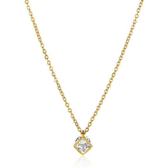 ELYA Women's Cubic Zirconia Open Diamond-Shaped Gold Plated Steel Necklace - 18"