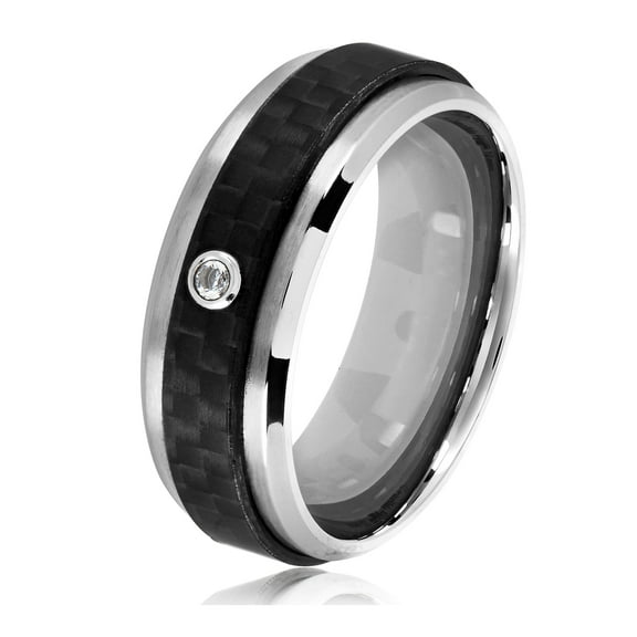 Crucible Jewelry Men's Bezel Set Cubic Zirconia Carbon Fiber Ring (8mm)