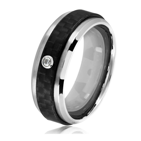 Crucible Jewelry Men's Bezel Set Cubic Zirconia Carbon Fiber Ring (8mm)