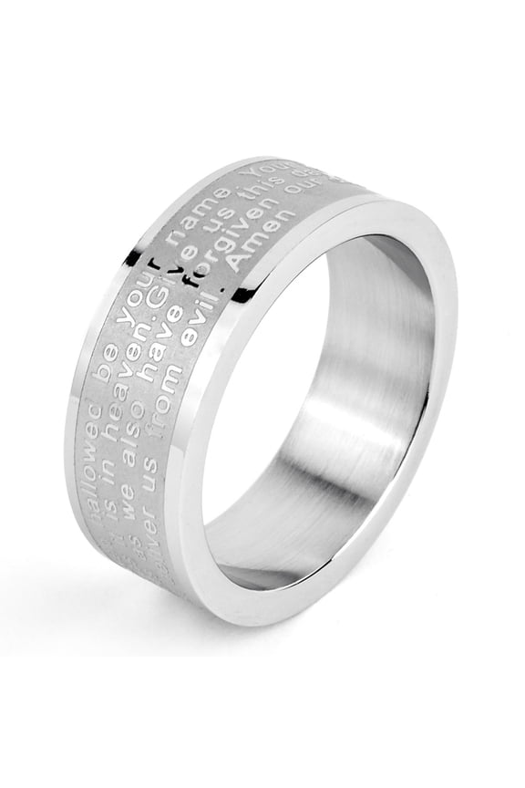Men's Dual Finish Lord's Prayer Stainless Steel Ring (8mm)