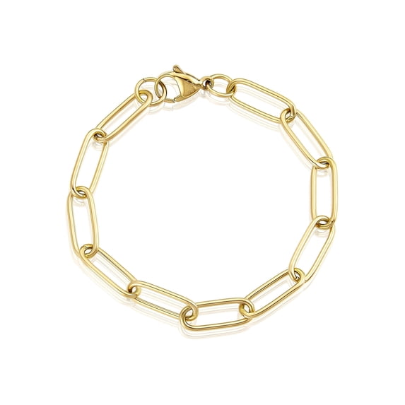 ELYA Jewelry Women's Adjustable Paperclip Gold Plated Steel Bracelet - Large - 8.75"