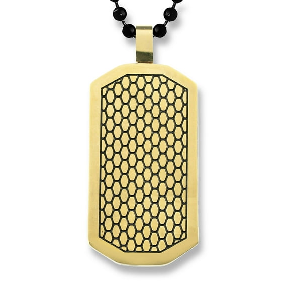 West Coast Jewelry Men's Textured Dog Tag Gold Plated Two-Tone Necklace