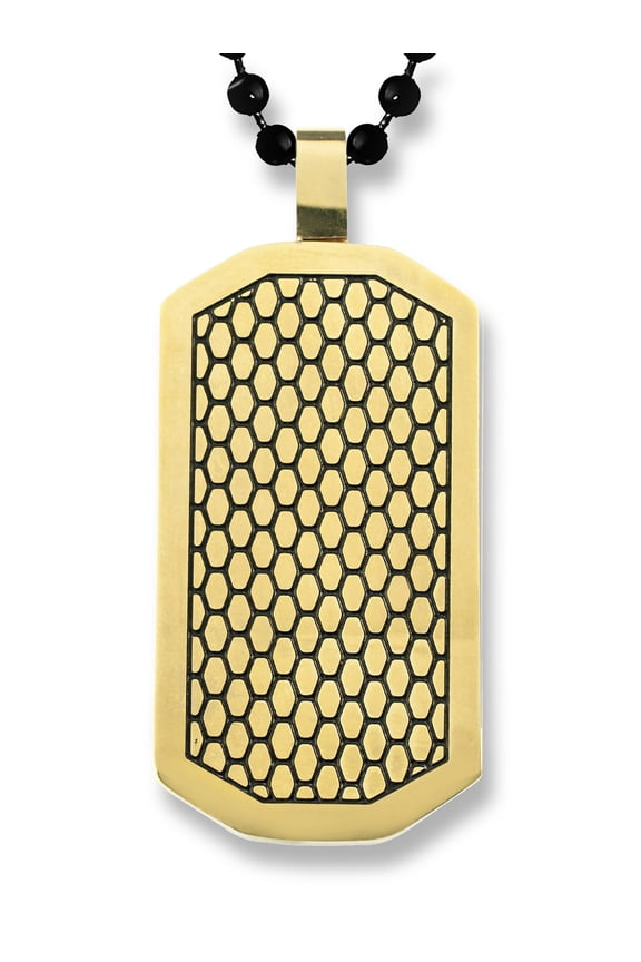 Men's Textured Dog Tag Gold Plated Two-Tone Necklace