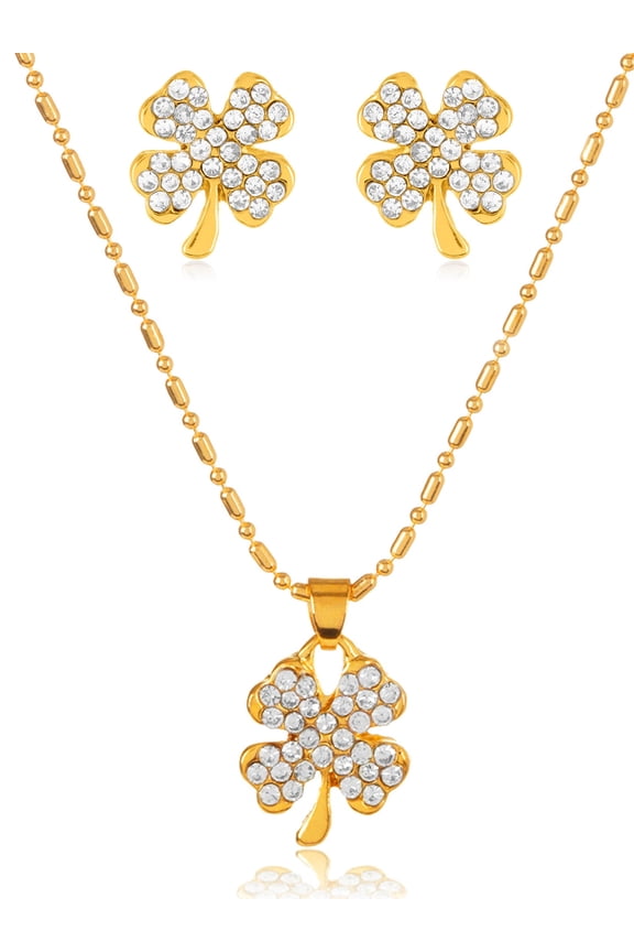 Women's Crystal Stone Clover Gold Tone Jewelry Set
