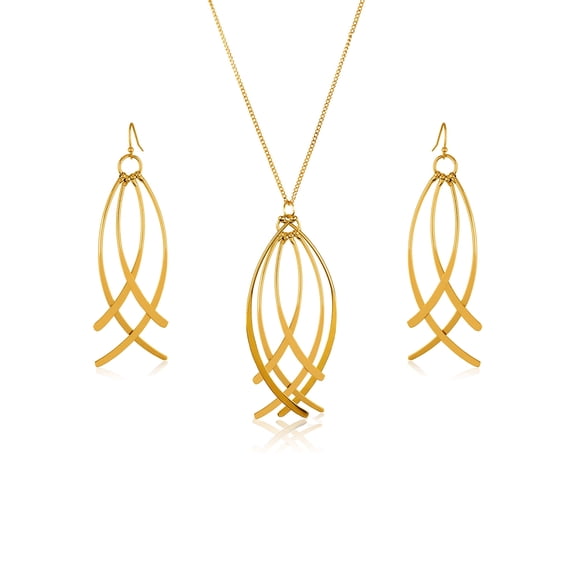 West Coast Jewelry Women's Curved Wire Dangle Gold Tone Jewelry Set