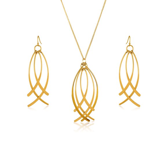 West Coast Jewelry Women's Curved Wire Dangle Gold Tone Jewelry Set