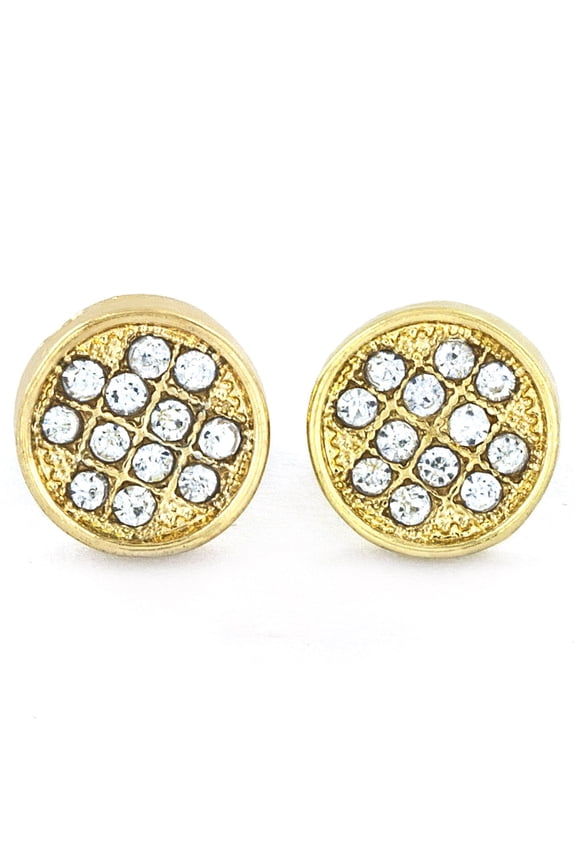 Women's Micro Pave Crystal Circle Gold Tone Stud Earrings