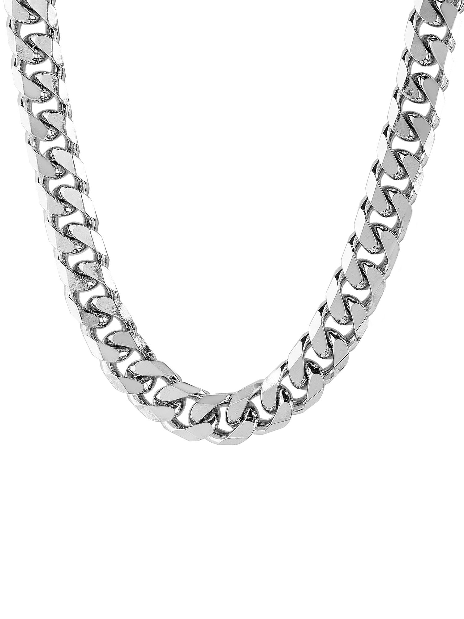 24MEN Stainless Steel 5mm Silver Cuban Curb Link Chain Skull Head  Pendant*P84