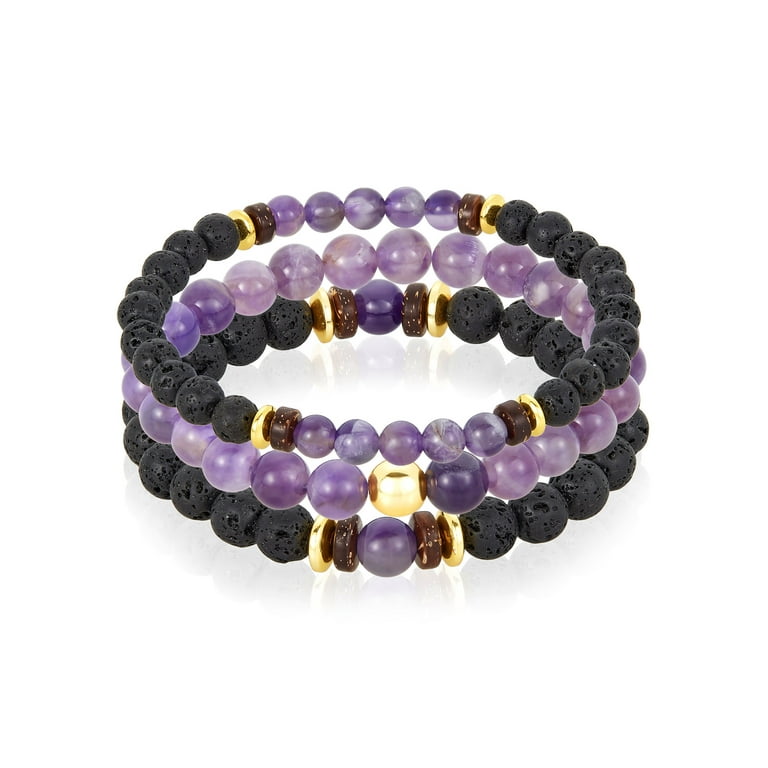 Amethyst & Lava Stone Stretchy Bracelets Amethyst & Lava Stone Stretchy Bracelets