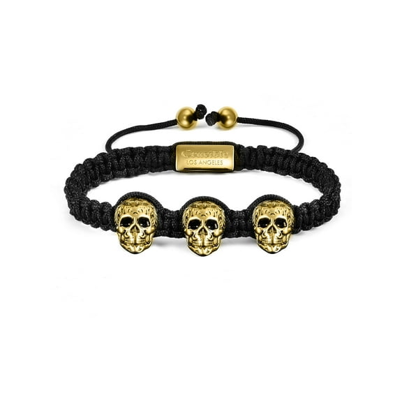 Coastal Jewelry Men's Antique Gold Plated Stainless Steel Skulls Nylon Cord Adjustable Bracelet