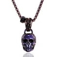 thumbnail image 1 of Crucible Jewelry Men's Antiqued and Polished Purple Plated Stainless Steel Extra Large Skull Necklace - 28", 1 of 2