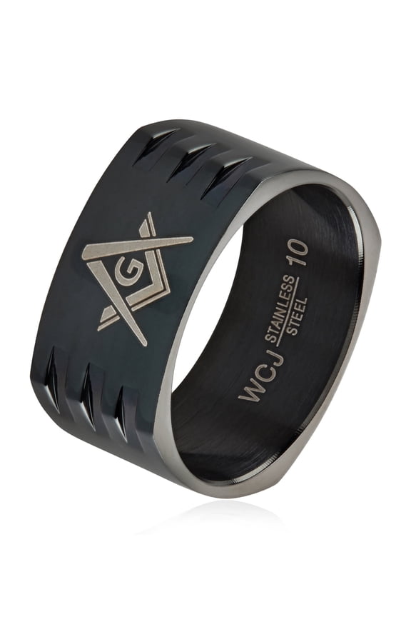 Men's Masonic Center Round Square Band Ring (8mm)