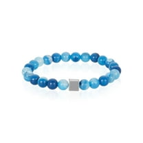 Crucible Jewelry Men's Blue Banded Agate Stone with Hematite Cube Bead Stretch Bracelet (8mm)