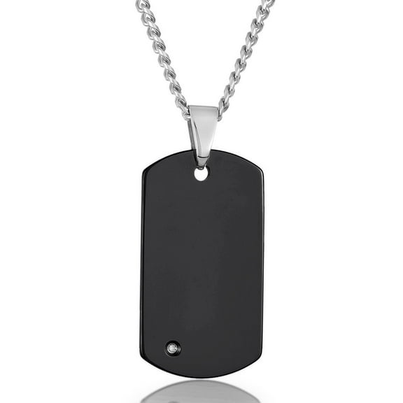 Crucible Jewelry Men's Diamond Accent Black Plated Tungsten Dog Tag Necklace
