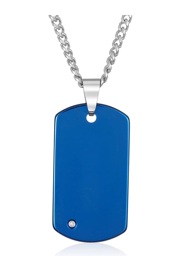 Jewelry Men's Diamond Accent Blue Plated Tungsten Dog Tag Necklace