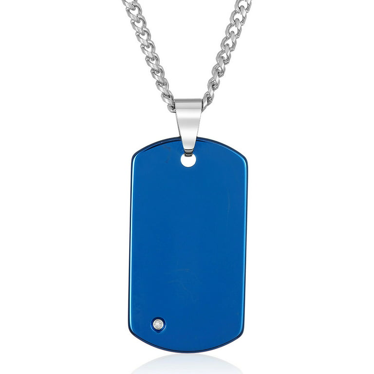 Coastal Jewelry Men's Diamond Accent Blue Plated Tungsten Carbide Dog Tag  Necklace 