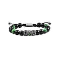 thumbnail image 1 of Crucible Jewelry Men's Green Tiger Eye and Onyx Stone with Skulls Bead Adjustable Bracelet, 1 of 3