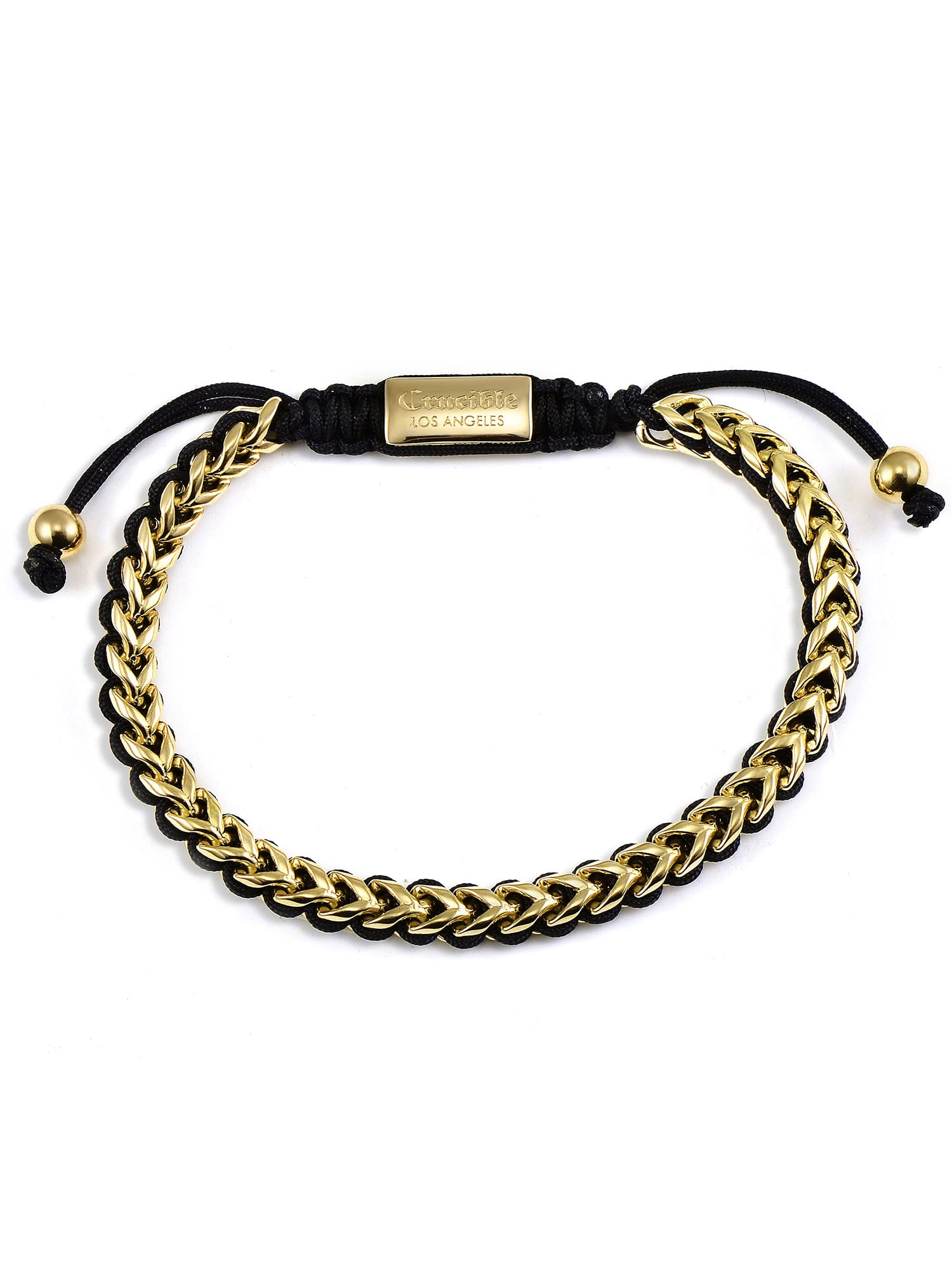 Stainless Steel 6mm Franco Chain Bracelet with Woven Black Cord On Shocker Tie - Rose Gold