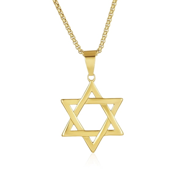 Crucible Jewelry Men's Large Star of David Gold Plated Stainless Steel Necklace - 24"