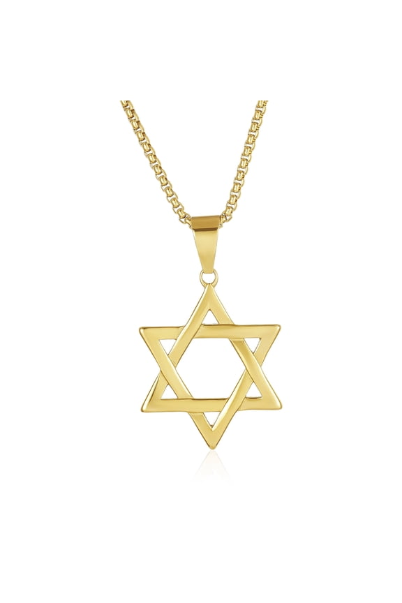 Jewelry Men's Large Star of David Gold Plated Stainless Steel Necklace - 24"