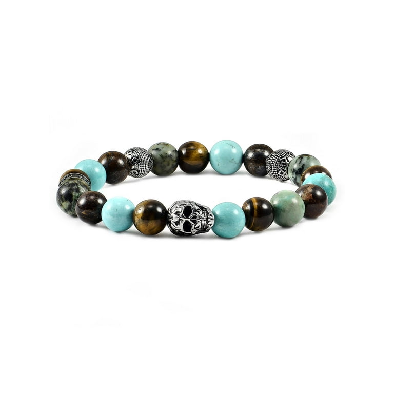Mens Stretch Bracelet with Bronzite and African Turquoise Beads Mens Stretch Bracelet with Bronzite and African Turquoise Beads