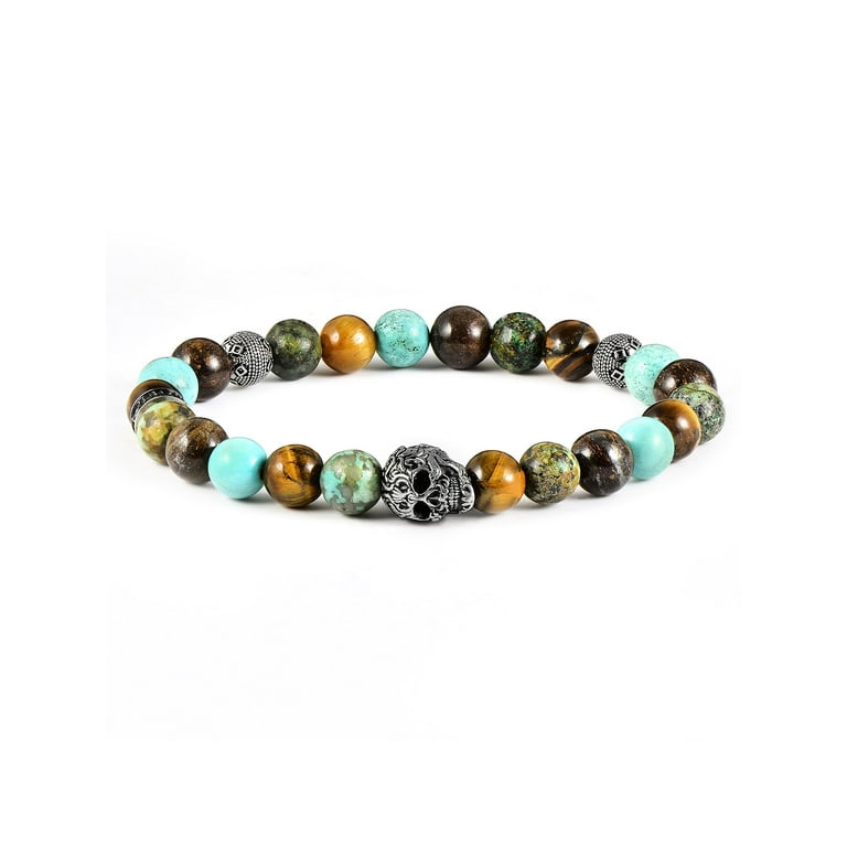 Mens Stretch Bracelet with Bronzite and African Turquoise Beads Mens Stretch Bracelet with Bronzite and African Turquoise Beads