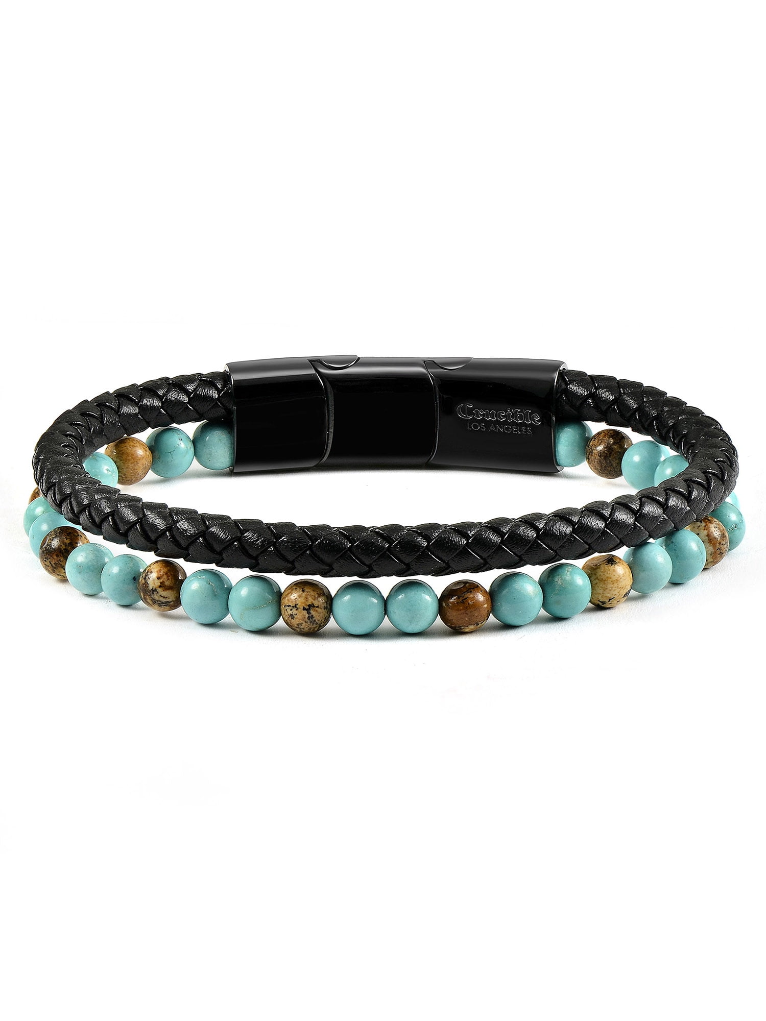 Turquoise Beads and Cross Charm Leather Bracelet  1921 CMS Length   Nirvana Gems  Jewels