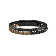Coastal Jewelry Men's Wenge Wood and Ebony Wood Beaded Leather Bracelet - 8.25" + Extender