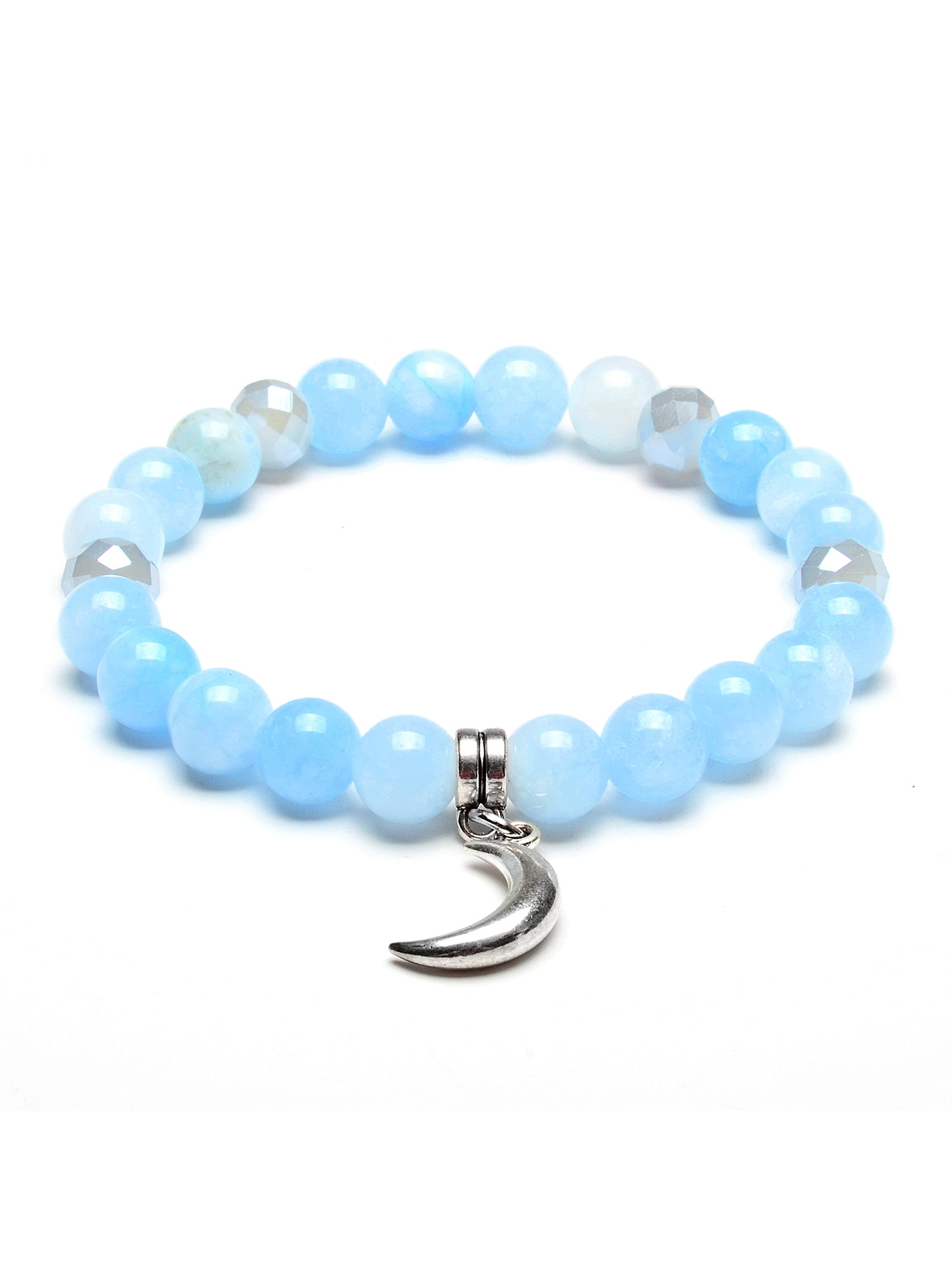 ELYA Coastal Jewelry Moon Charm Blue Jade Stone Beaded Stretch Bracelet