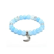 ELYA Jewelry Women's Moon Charm Blue Jade Stone Bead Stretch Bracelet (8mm Wide)
