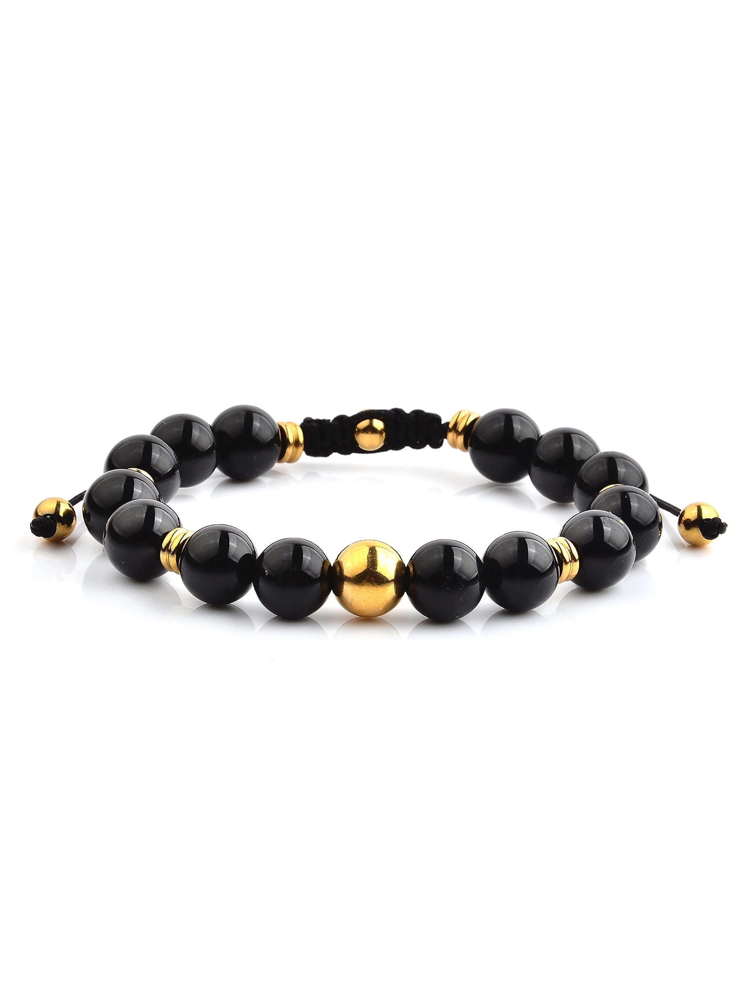 West Coast Jewelry Men's Onyx Stone Steel Bead Adjustable Bracelet