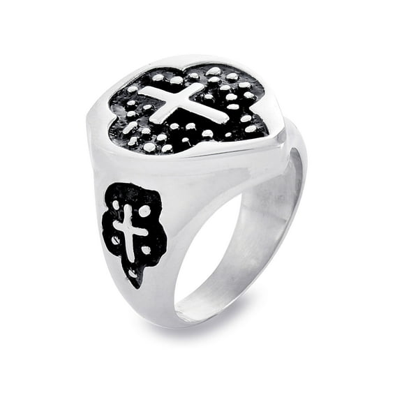 West Coast Jewelry Men's Polished Black Cross Design Steel Ring