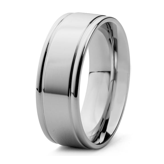 West Coast Jewelry Men's Polished Finish Grooved Stainless Steel Ring (8mm)