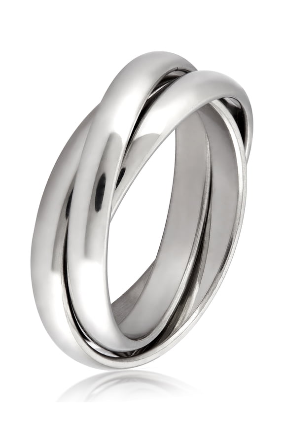 Polished Intertwined Triple Stainless Steel Ring (9mm)