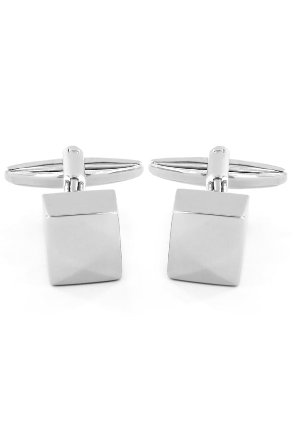 Men's Polished Cube Shape Silver Tone Cufflinks