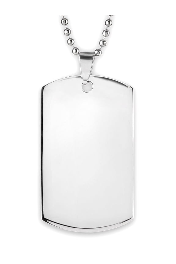 Men's Polished Engravable Dog Tag Stainless Steel Necklace