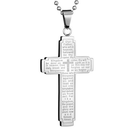 Coastal Jewelry Polished Stainless Steel Lord's Prayer Cross