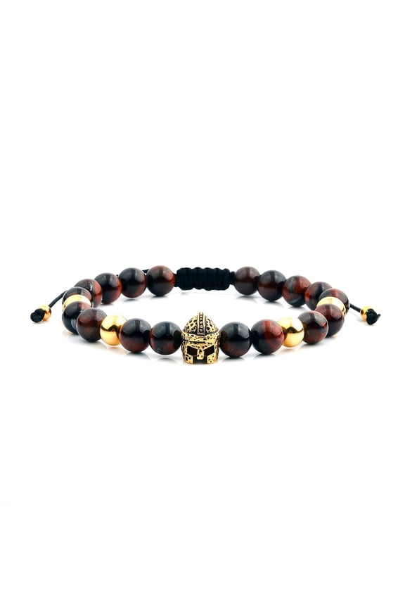 Men's Red Tiger's Eye Stone Bead Adjustable Bracelet