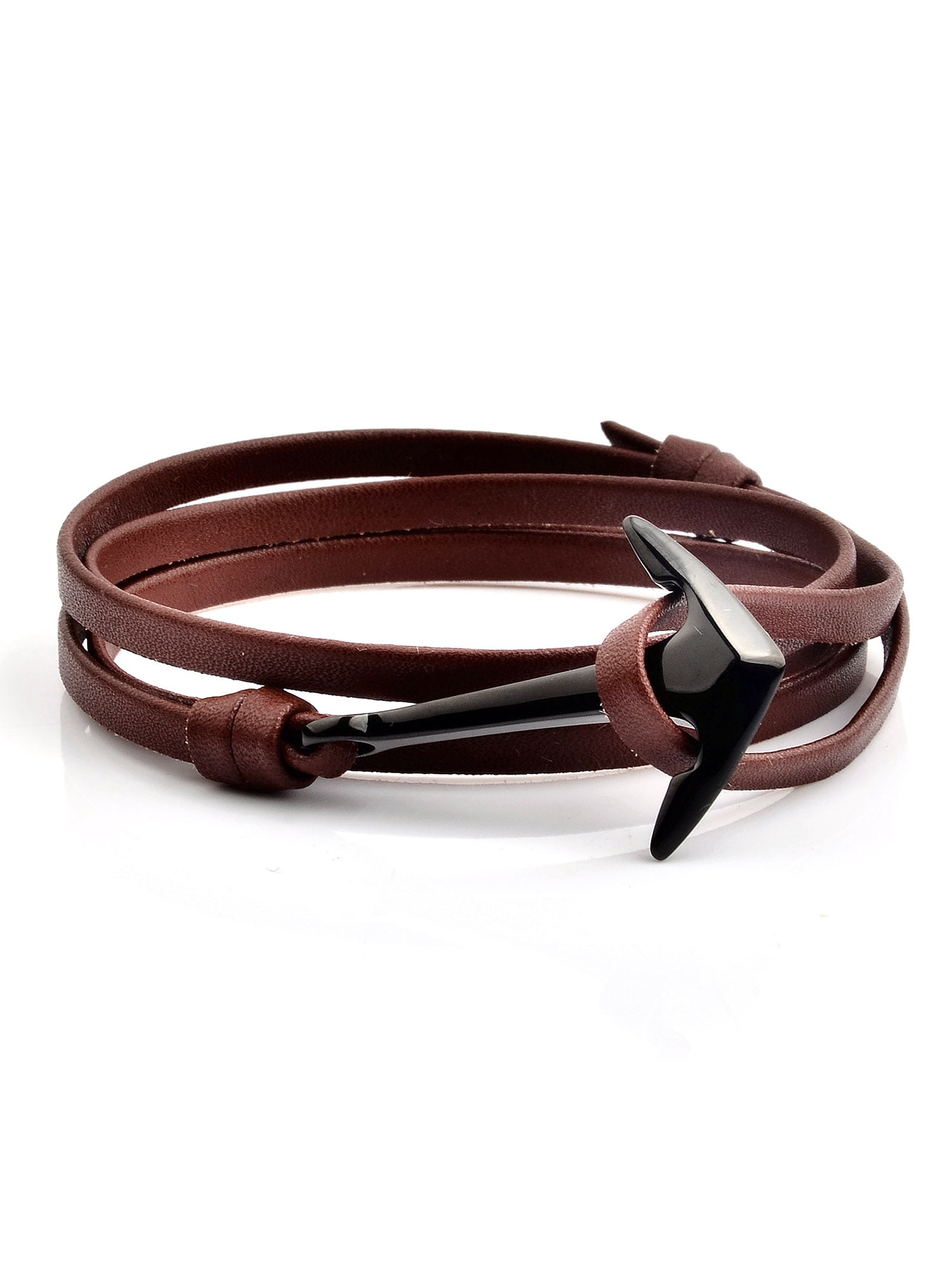 Men's Brown Leather Anchor Bracelet