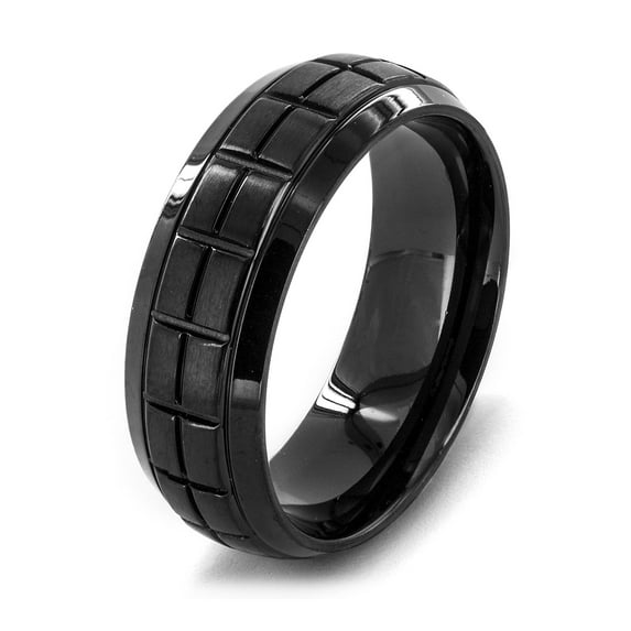 West Coast Jewelry Men's Brushed Grooved Domed Black Plated Ring (8mm)